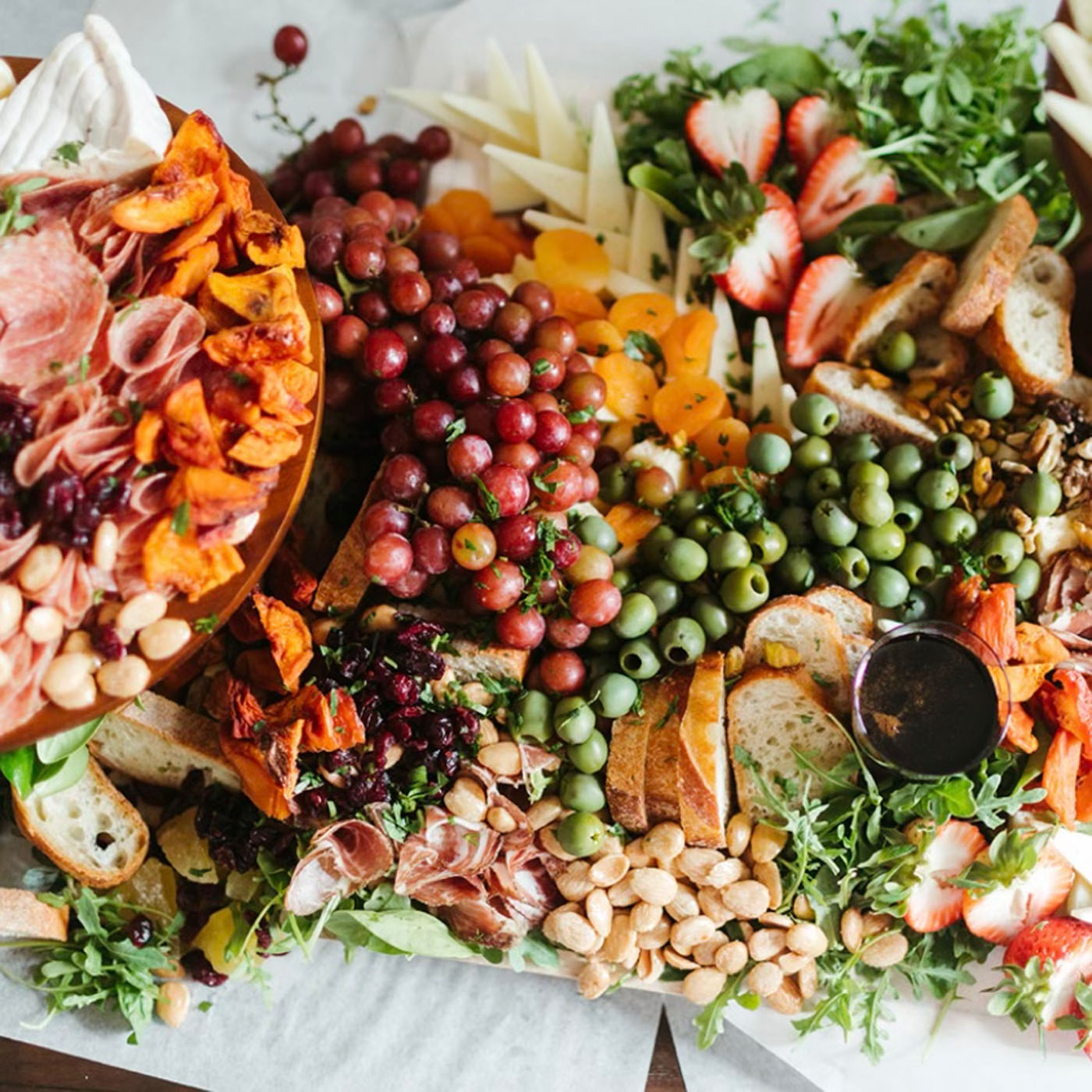 Grazing Table with meats, cheeses, fruits and nuts.